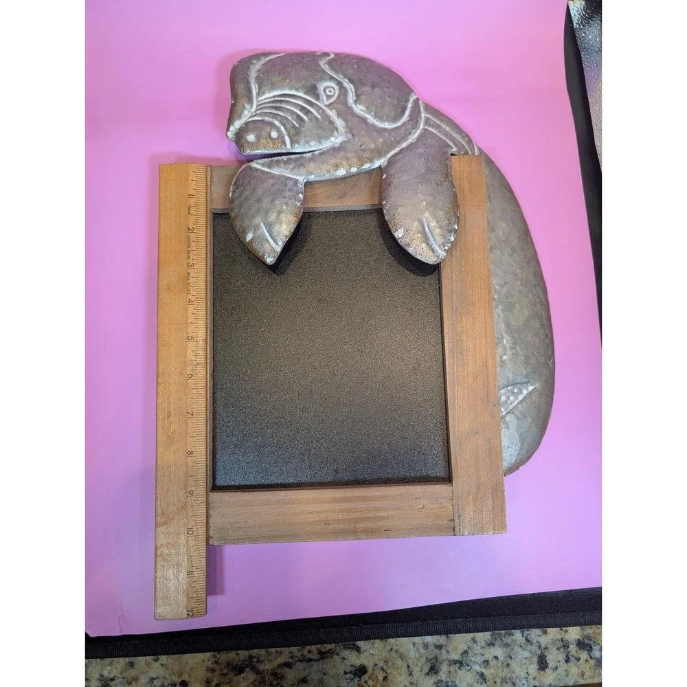 Vtg Pig Chalkboard Sign Tin Metal Wood Table Top Display Restaurant Kitchen Farm